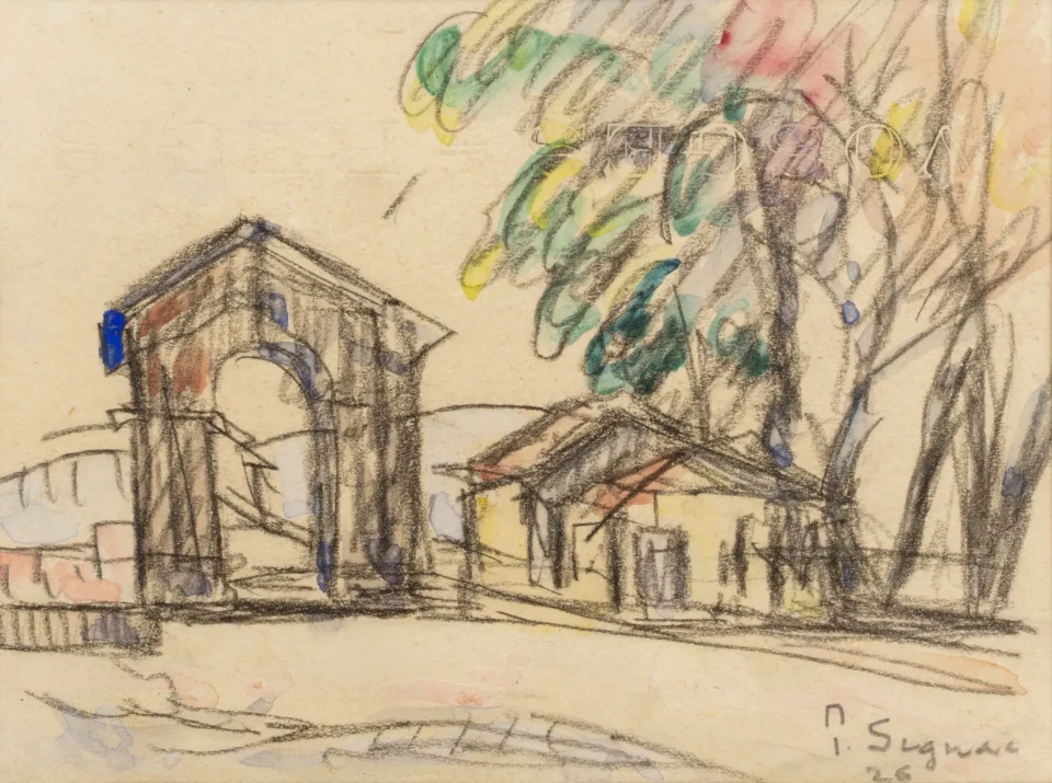 Bourg-Saint-Andéol, l’entrée du pont, 1926 - Paul SIGNAC (Paris 1863 - 1935)