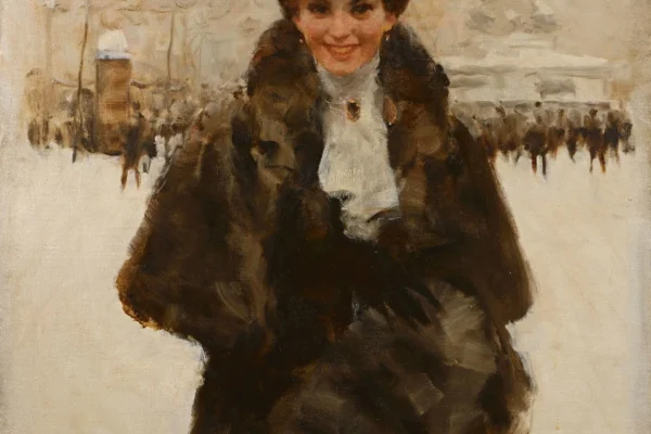 Femme au manteau de fourrure sur la Place de la République - Victor GUERRIER (1893 - 1968)