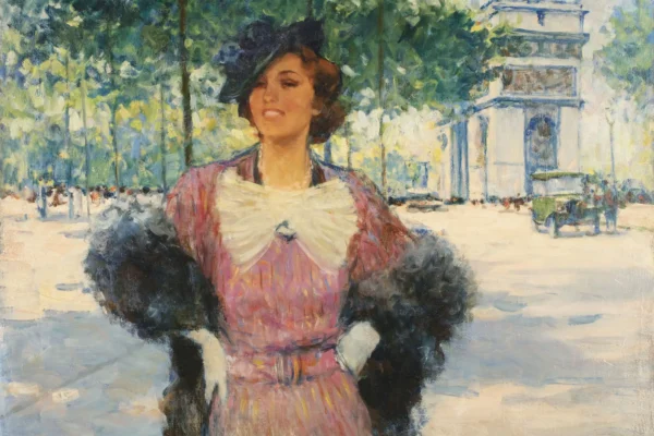 Lady  aux Champs Elysées, à coté de l'Arc de Triomphe - Victor GUERRIER (1893 - 1968)