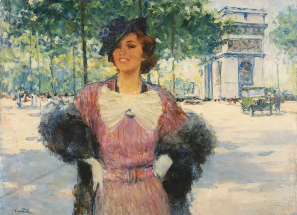 Lady  aux Champs Elysées, à coté de l’Arc de Triomphe - Victor GUERRIER (1893 - 1968)