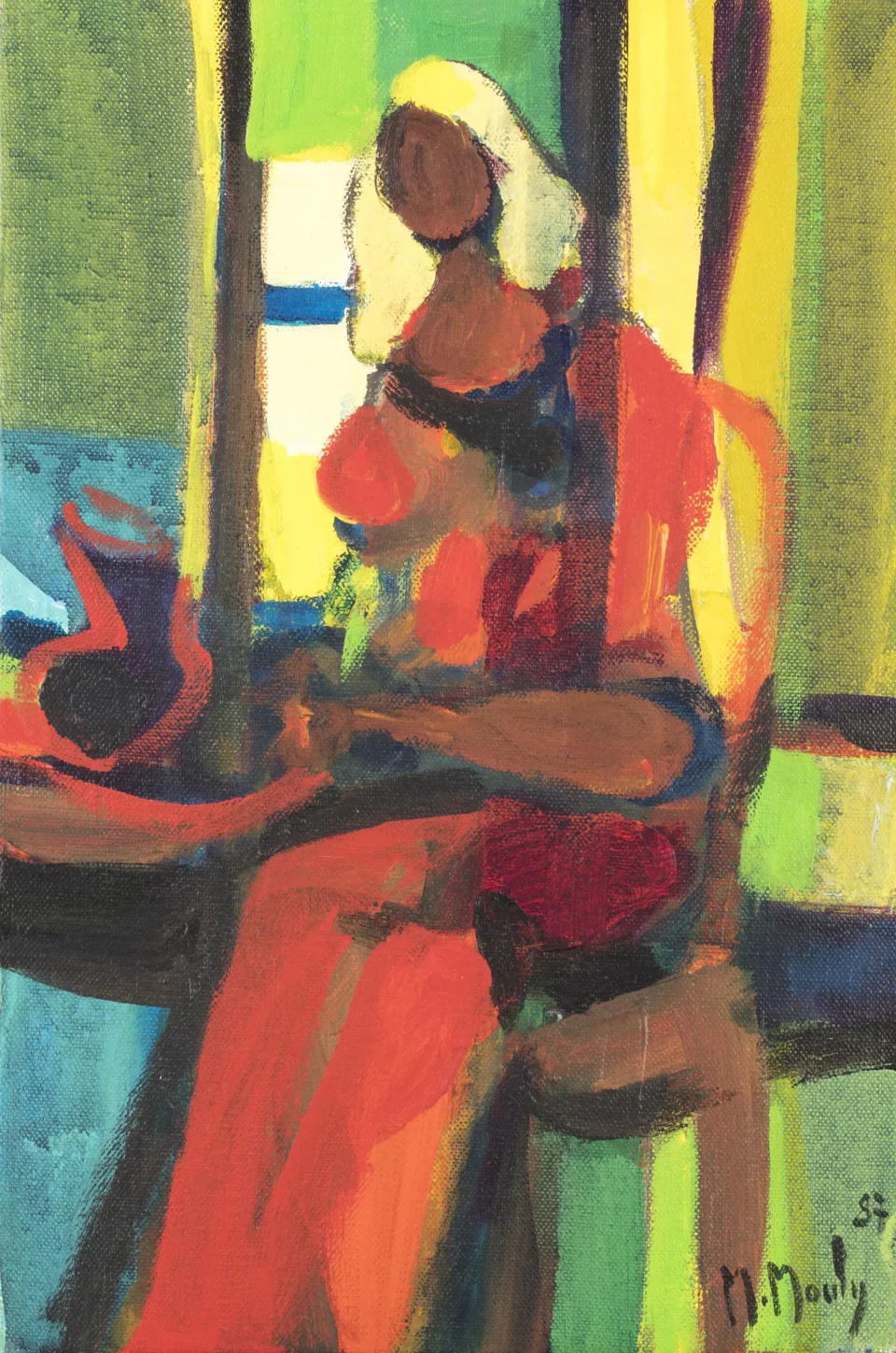 Femme blonde robe rouge - Marcel MOULY (Paris 1918 - 2008)