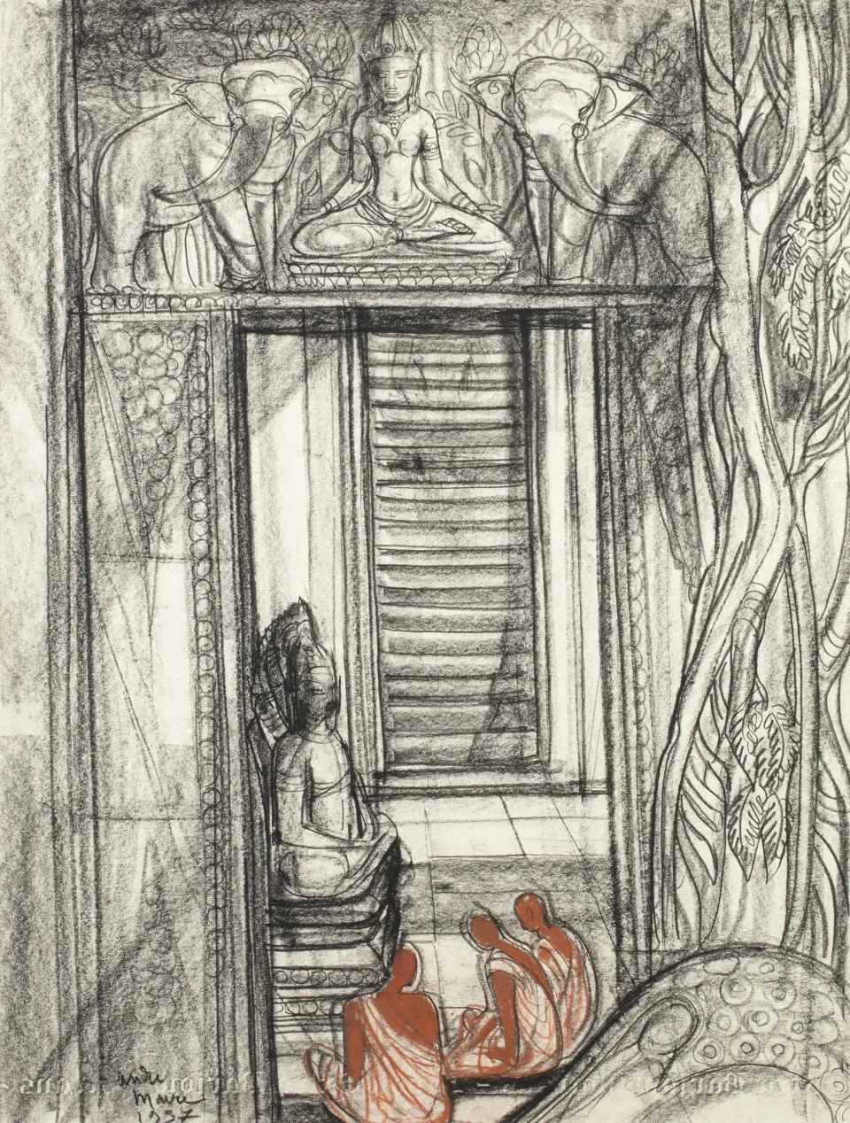 Trois moines devant le temple - André MAIRE (Paris 1898-1985)