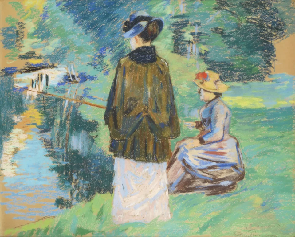 Madame Guillaumin péchant avec sa fille Madeleine - Armand GUILLAUMIN (1841-1927)