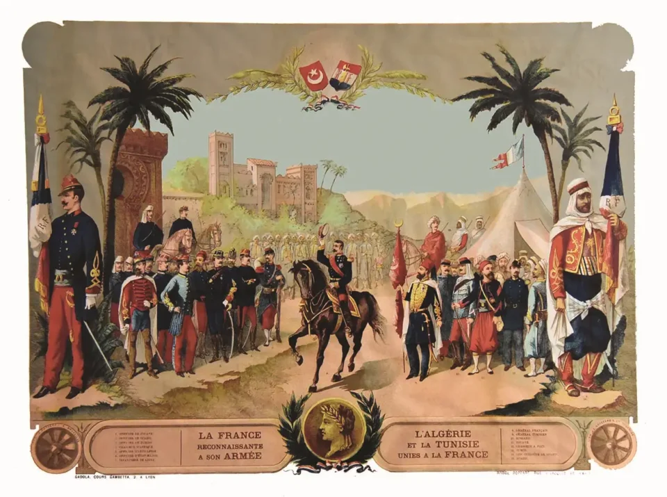 La France Reconnaissante à son Armée L’Algérie La Tunisie Unies à la France vers 1890 - ROPPART RAOUL