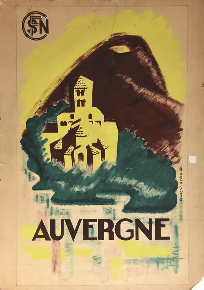 L’Auvergne SNCF gouache signée François Xavier 1938 - FRANCOIS XAVIER