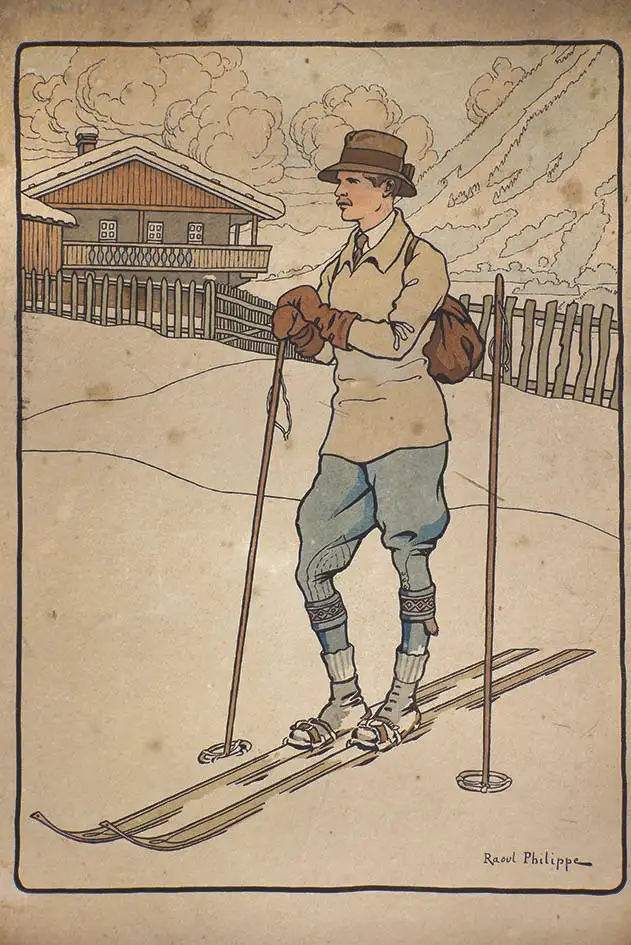 Ski Gouache signée vers 1930 - PHILIPPE RAOUL