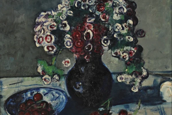 Bouquet d'oeillets de poète et assiette de cerises, 1949 - Nicolas SINEZOUBOFF (1891-1956)