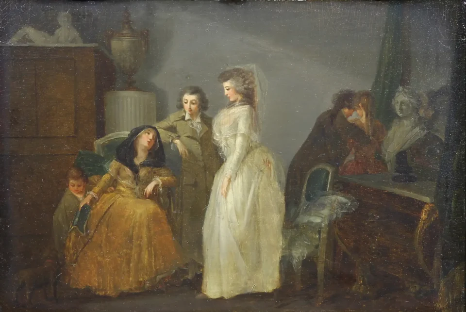 La visite à la mère - Jean-Baptiste MALLET (Grasse 1759 - Paris 1835)