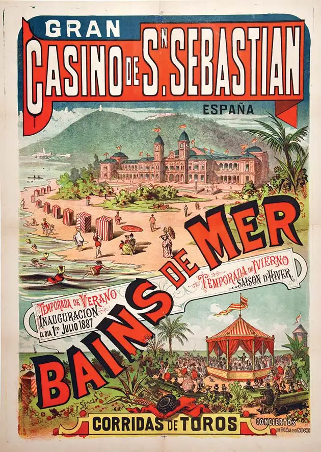 San Sebastian – Grand Casino –  Bains de Mer – Très rare affiche / Very Rare Poster     1887 - San Sebastian - Grand Casino -  Bains de Mer - Très rare affiche / Very Rare Poster     1887