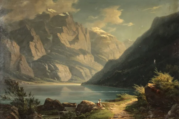 Paysage au lac en montagne - Gottlieb BION (Burglen 1804 - Saint Gall 1876)