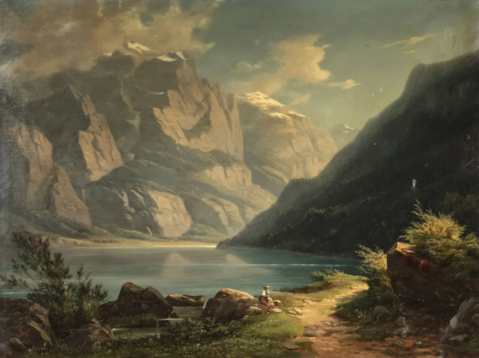 Paysage au lac en montagne - Gottlieb BION (Burglen 1804 - Saint Gall 1876)