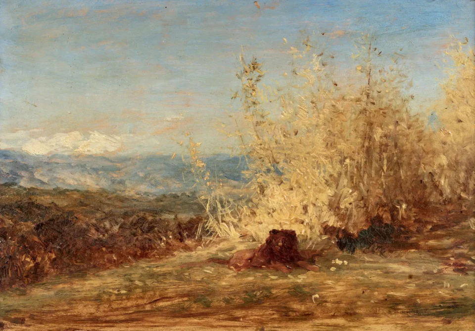 Lion dans un paysage - Félix ZIEM (Beaune 1821 - Paris 1911)