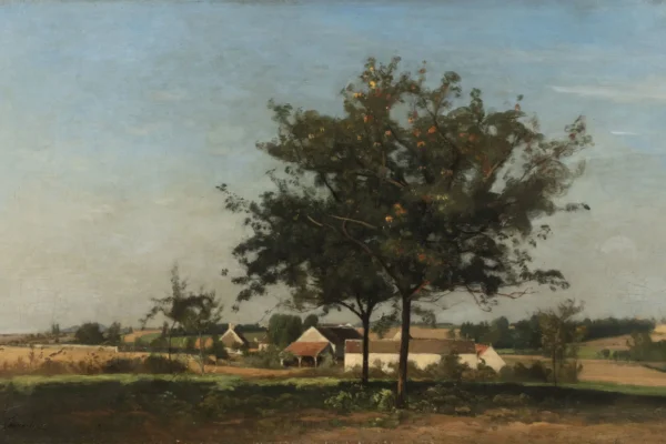 Arbre en fleur devant le hameau en été - Eugène LAVIELLE (Paris 1820 - 1889)