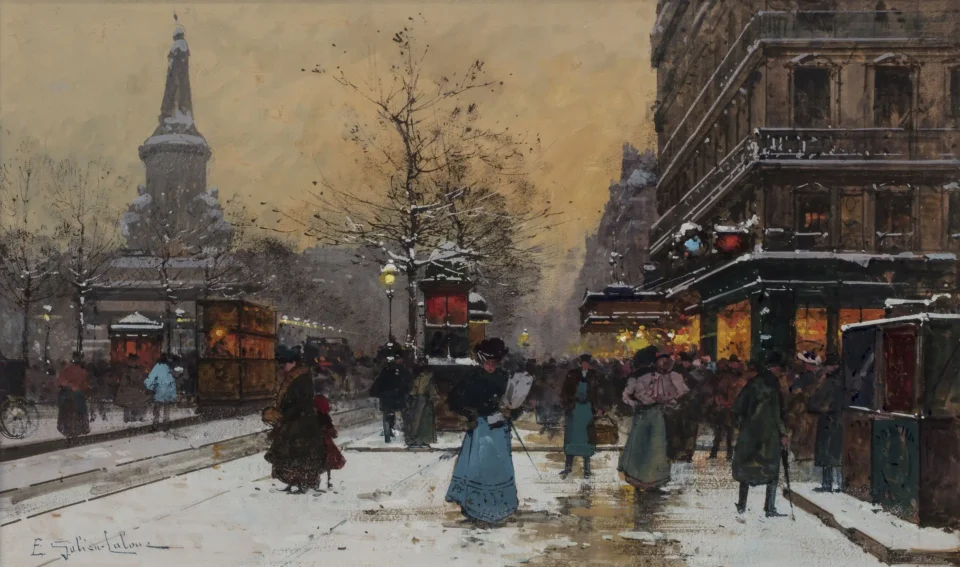 Place de la République sous la neige - Eugène GALIEN- LALOUE (Paris 1854 - Chérence 1941)