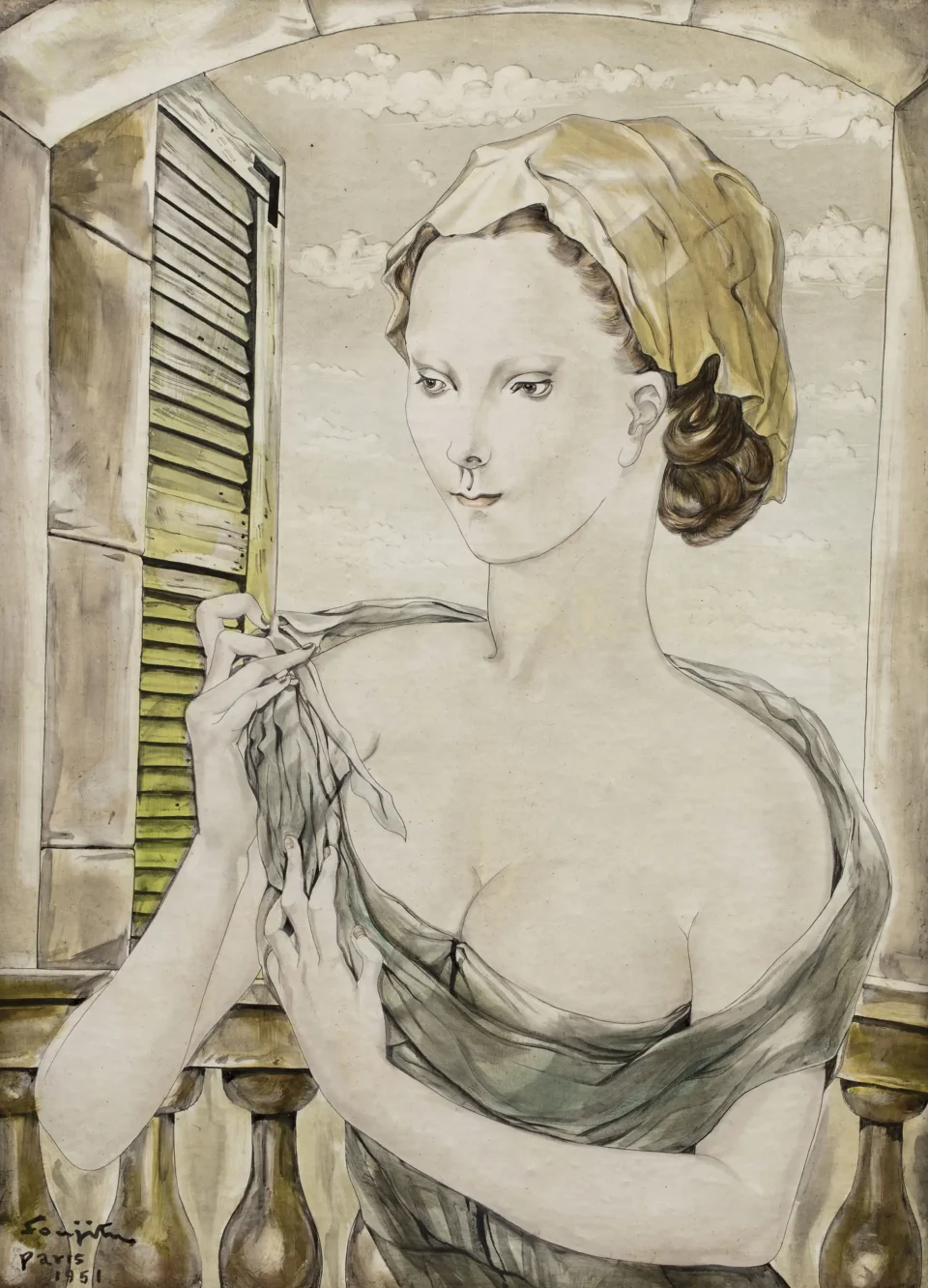 Jeune femme nouant son châle, 1951 - Leonard Tsuguharu FOUJITA (Edogama 1886 - Zürich 1968)