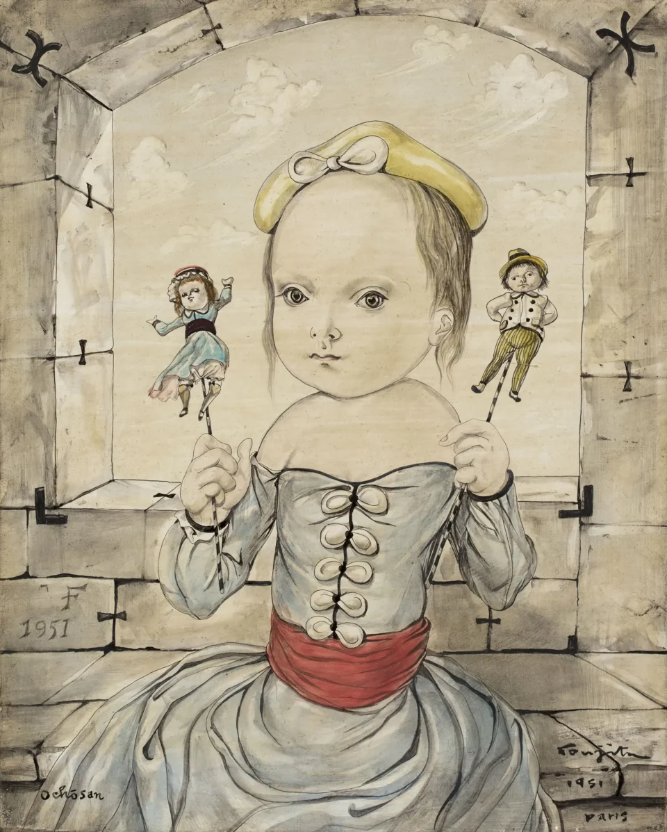 Petite fille aux marionnettes, 1951 - Leonard Tsuguharu FOUJITA (Edogama 1886 - Zürich 1968)