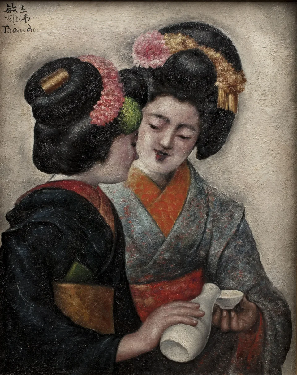 Deux japonaises buvant du saké - Toshio BANDO (Tokushima 1895 - Paris 1973)