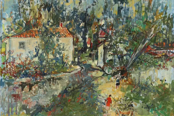 Carriole à l'entrée du village - Jean COMMERE (1920-1986)