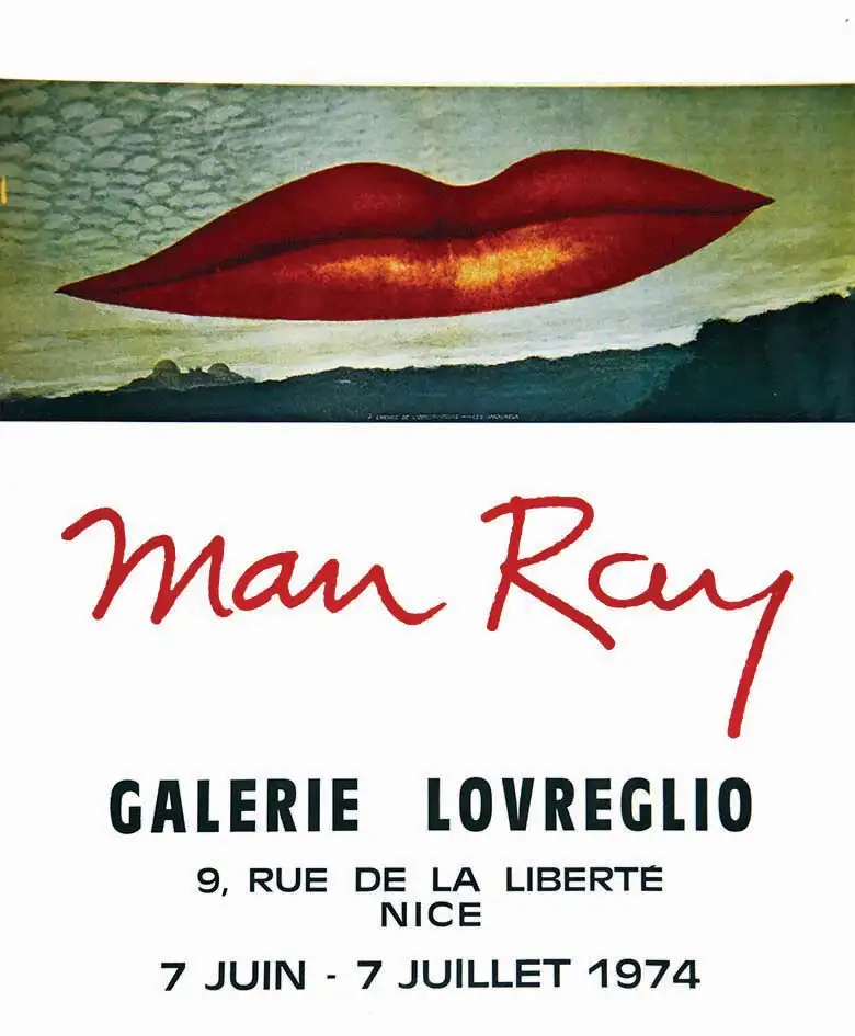 Man Ray L’Heure de L’Observatoire Les Amoureux 1974 Man Ray Galerie Lovreglio 9 rue de la Liberté Nice Très Rare affiche de ce célèbrissime  visuel - MAN RAY