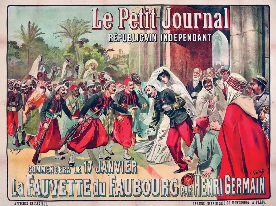 La Fauvette du Faubourg par Henri Germain Assasinat d’un Officier Français lors de son Mariage vers 1898 Affiches Belleville - GARDETTE