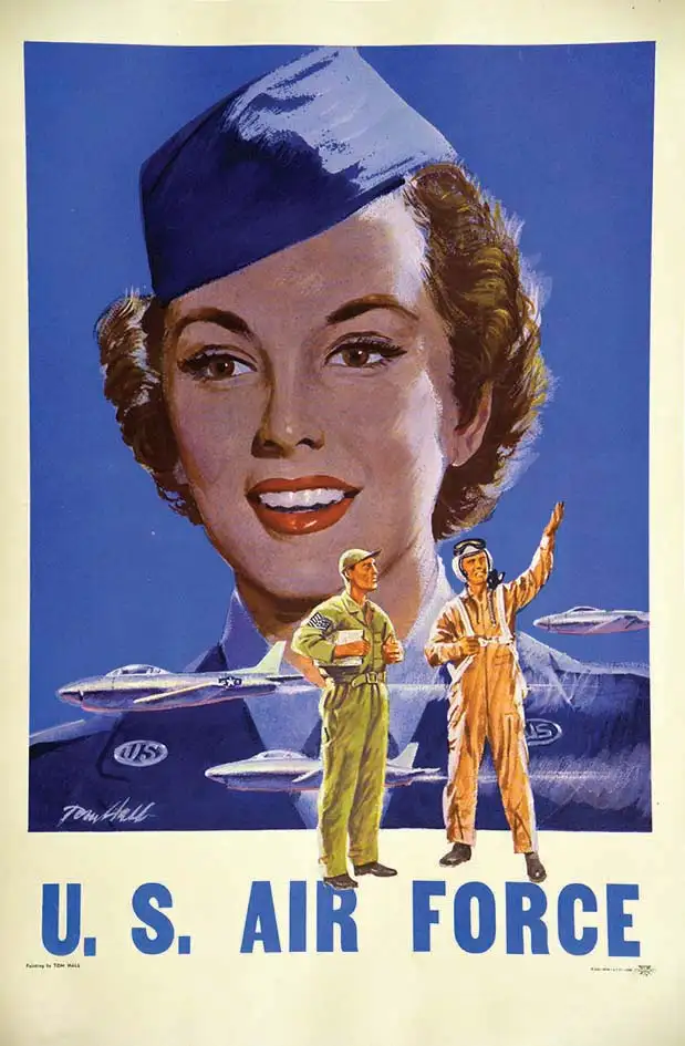 US Air Force Rare Affiche Montrant une Femme pour L’Armée de L’Air Américaine Rare 1951 - HALL  TOM