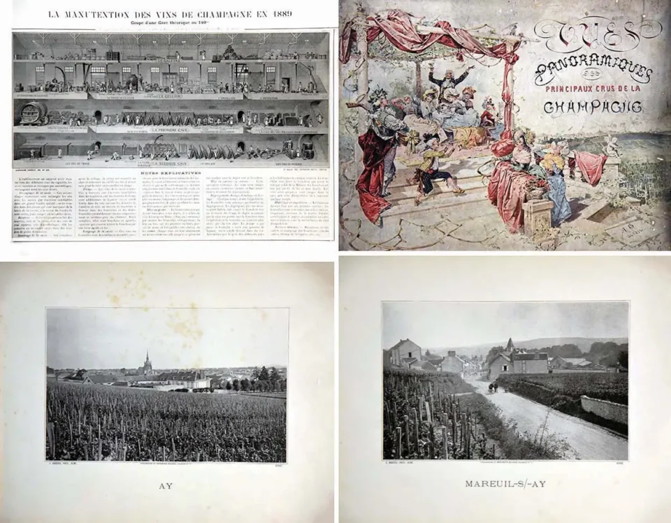 Mercier & Cie Vues Panoramiques des Principaux Crus de la Champagne 15  Photos des Crus 1889 Ay, Mareuil sur Ay, Rilly, Avenay, Verzenay, Auvilliers, Cumières, Bouzy, Ambonnay, Mailly, Verzy, Avize, Cramant Le Mesnil sur Oger, Verthus. - BORDERIA A.