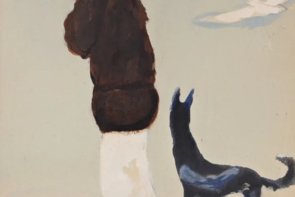 Jeune femme et son chien se promenant sur la plage. - Kees VAN DONGEN (1877-1968)