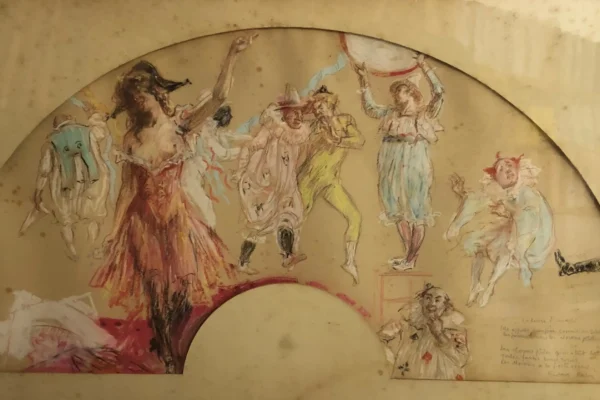 Projet d'éventail : musiciens danseuses et gens de cirque - RANFT Richard (1862-1931)