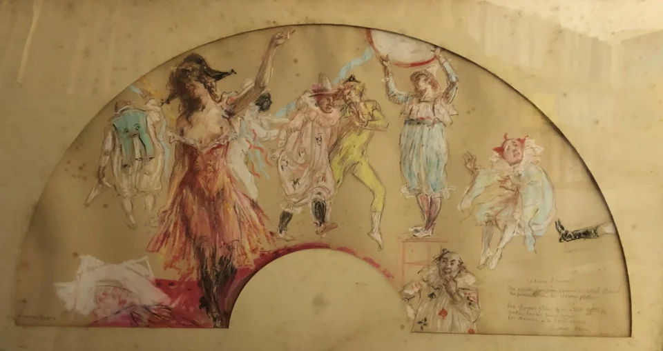 Projet d’éventail : musiciens danseuses et gens de cirque - RANFT Richard (1862-1931)