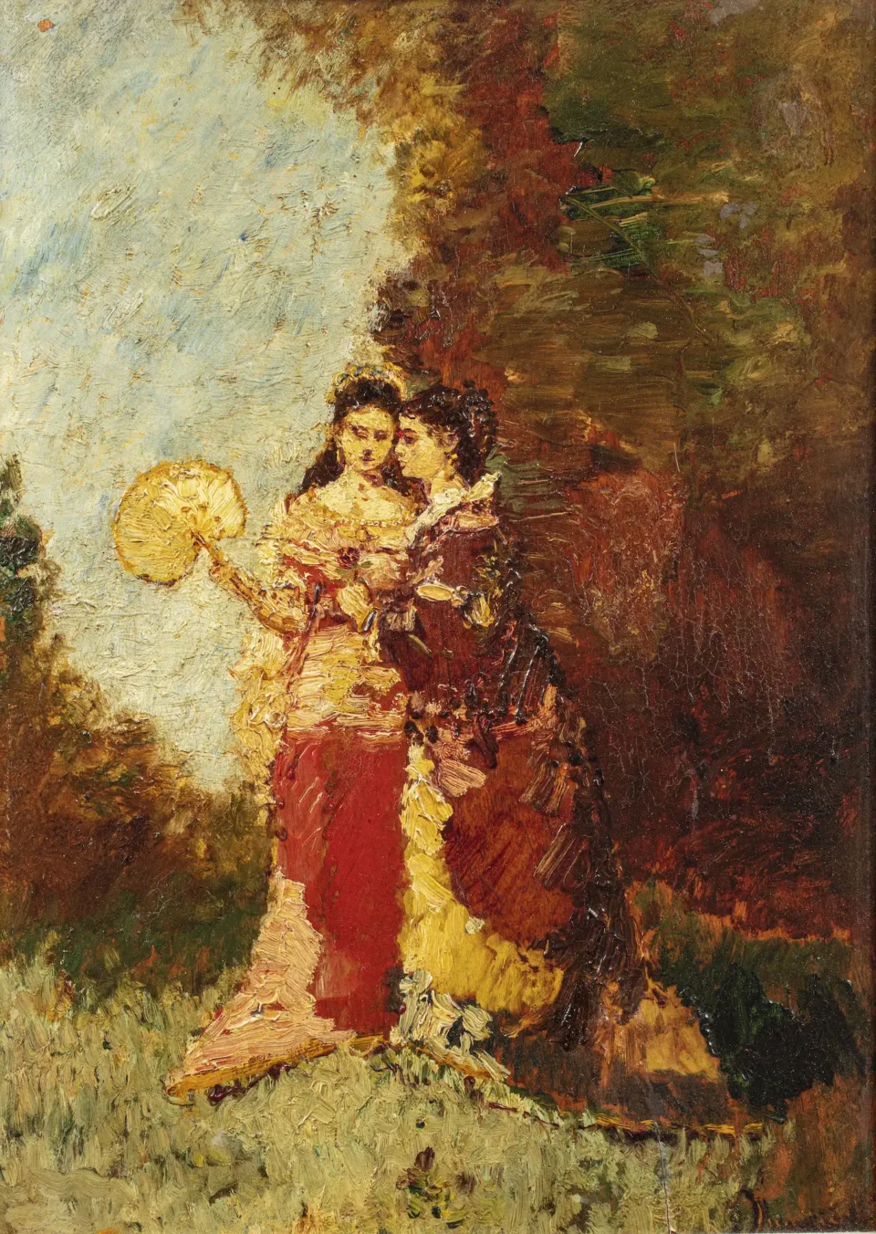 Deux femmes au parc - MONTICELLI  Adolphe (Marseille 1824 - 1886)