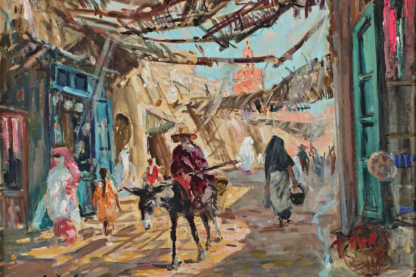 Promeneurs à l'entrée du souk - Henri Jean PONTOY (1888-1968)