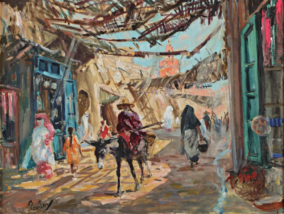 Promeneurs à l’entrée du souk - Henri Jean PONTOY (1888-1968)