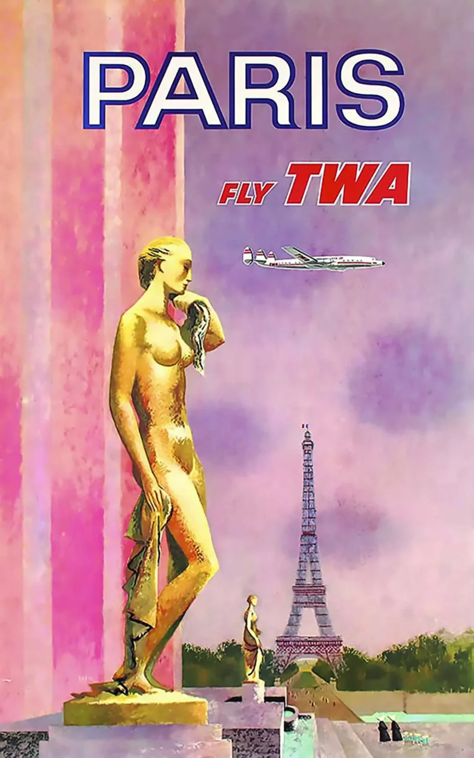 Paris (Statue) Fly TWA to Paris Super Constalation Lookeed 1950 - KLEIN DAVID