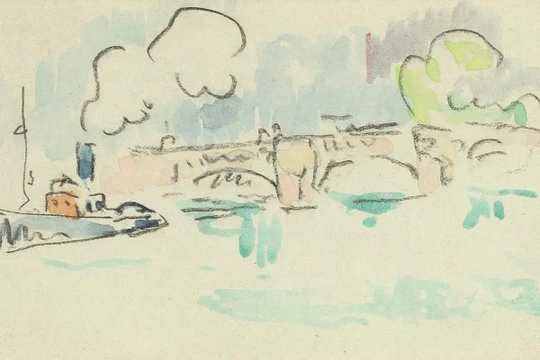 Vue présumée du pont neuf avec bateau à vapeur - Paul SIGNAC ( 1863-1935)