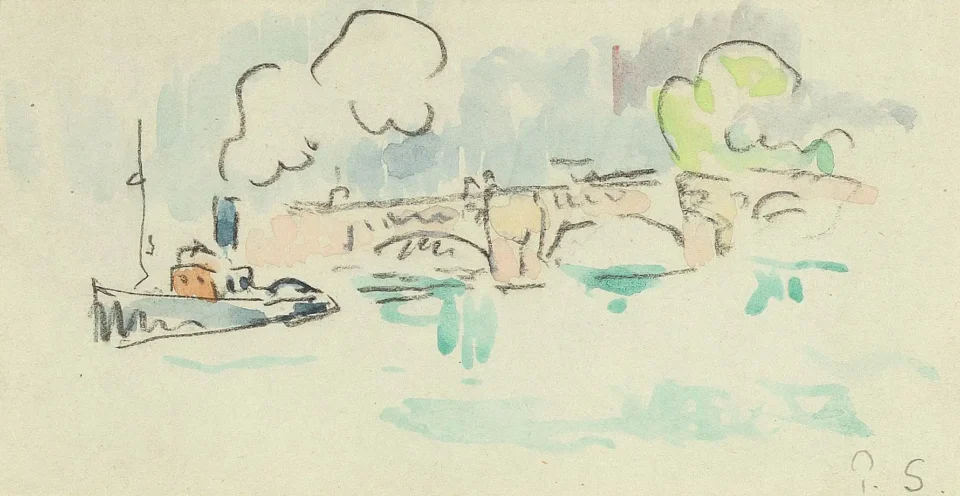 Vue présumée du pont neuf avec bateau à vapeur - Paul SIGNAC ( 1863-1935)