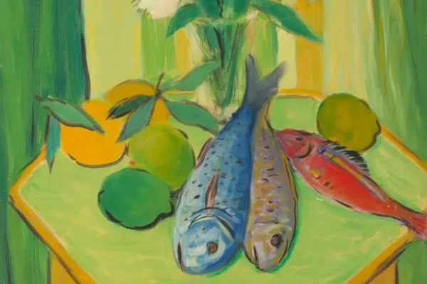 Composition au bouquet de fleurs et aux poissons - Gustave LINO  (Mulhouse 1893 - Alger 1961)