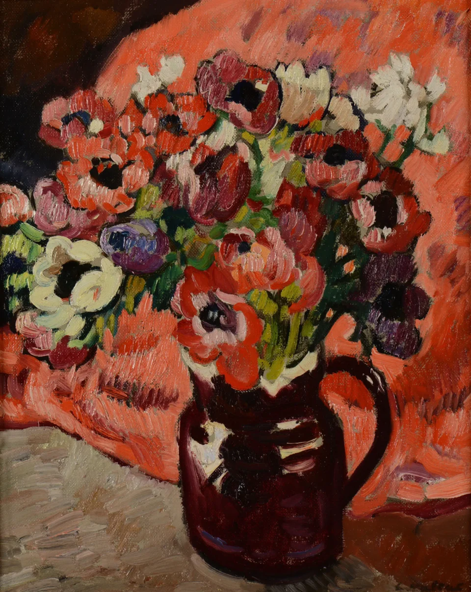 Bouquet d’anemones au fond rouge, circa 1918 - Louis VALTAT (1869-1952)