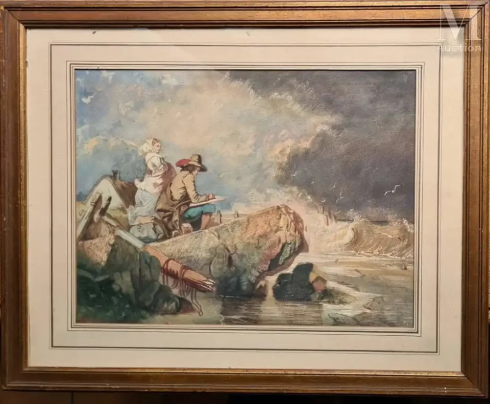 Dessinateur en bord de mer - Eugène LEPOITEVIN (Paris 1806 - Auteuil 1870)