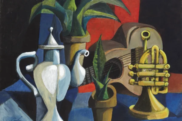 Théière, cactus et instruments de musique, 1959 - Jacques CARELMAN(1929-2012)