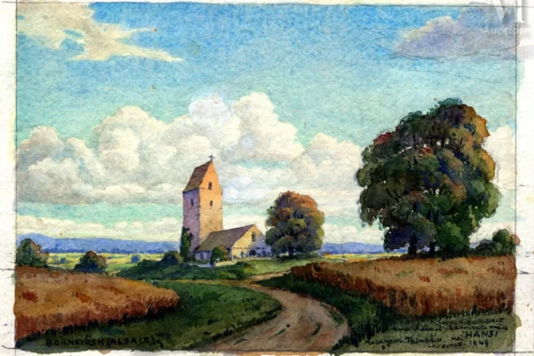 Vue de l’église de Bomkirch - Jean-Jacques WALTZ dit HANSI (Colmar 1873-1951)