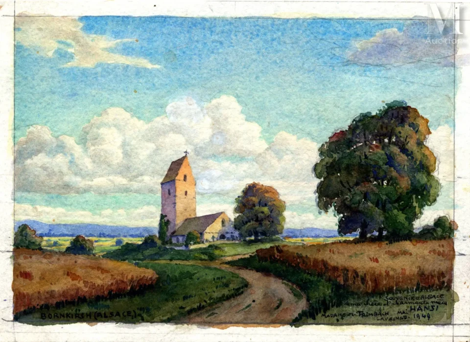 Vue de l’église de Bomkirch - Jean-Jacques WALTZ dit HANSI (Colmar 1873-1951)