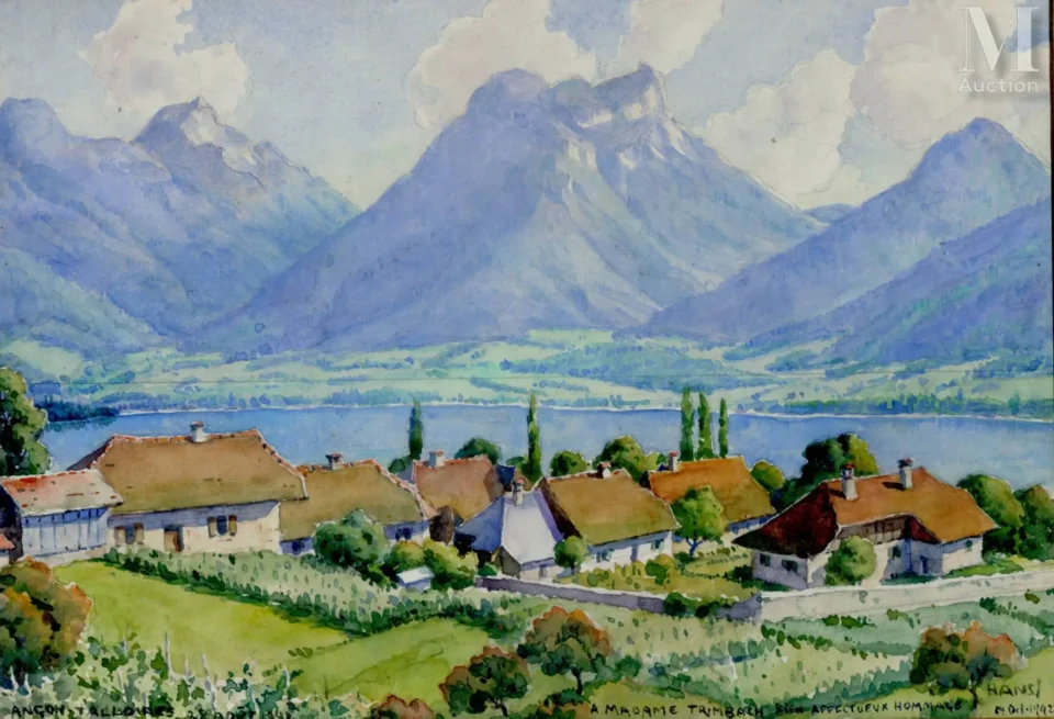 Vue du village d’Angon Talloires sur le lac d’Annecy - Jean-Jacques WALTZ dit HANSI (Colmar 1873-1951)