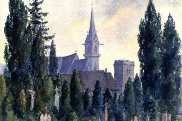 Vue animée du cimetière de Cernay - Jean-Jacques WALTZ dit HANSI (Colmar 1873-1951)