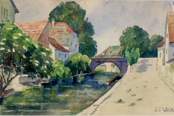 Vue d’Ingersheim, le pont de la Fecht - Jean-Jacques WALTZ dit HANSI (Colmar 1873-1951)