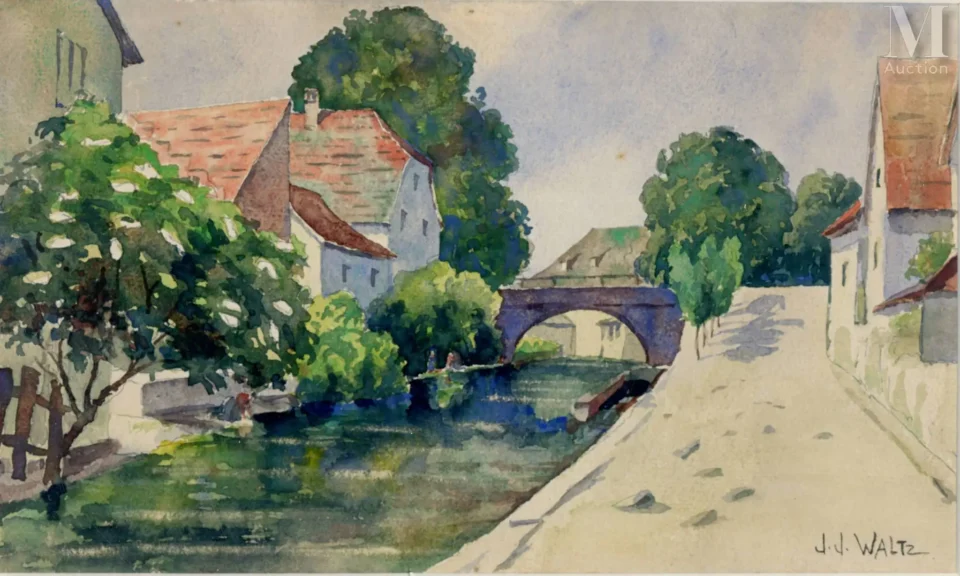 Vue d’Ingersheim, le pont de la Fecht - Jean-Jacques WALTZ dit HANSI (Colmar 1873-1951)