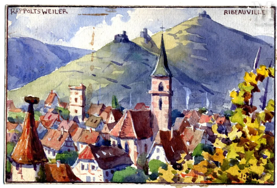 Vue du village de Ribeauvillé - Jean-Jacques WALTZ dit HANSI (Colmar 1873-1951)