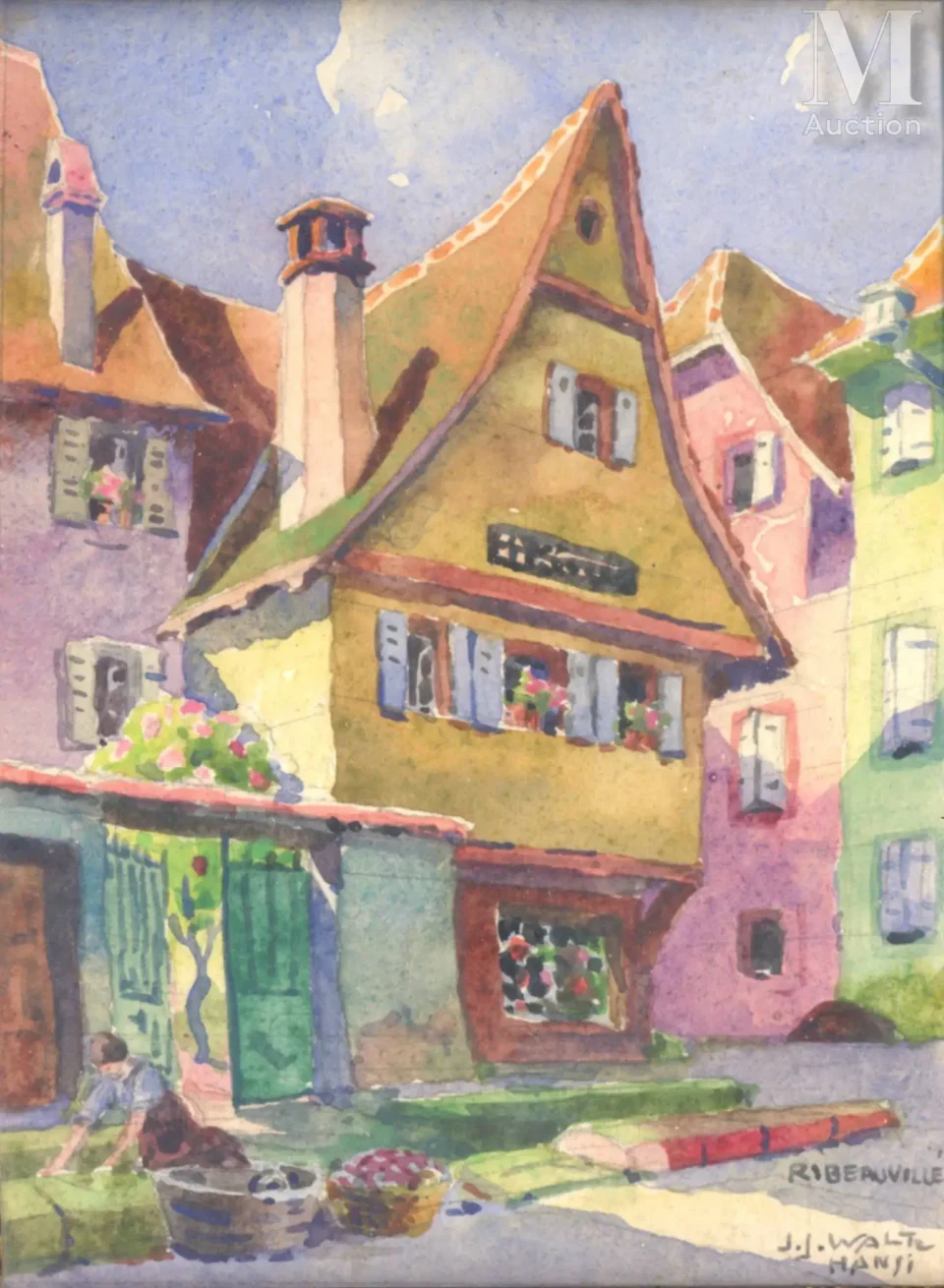 Vue animée de Ribeauvillé - Jean-Jacques WALTZ dit HANSI (Colmar 1873-1951)