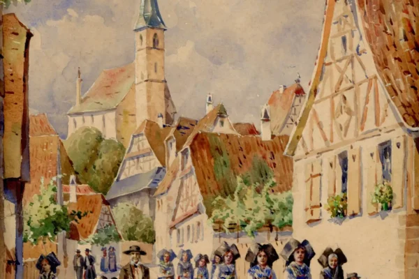 Le départ pour la messe dans un village du Bas-Rhin - Jean-Jacques WALTZ dit HANSI (Colmar 1873-1951)