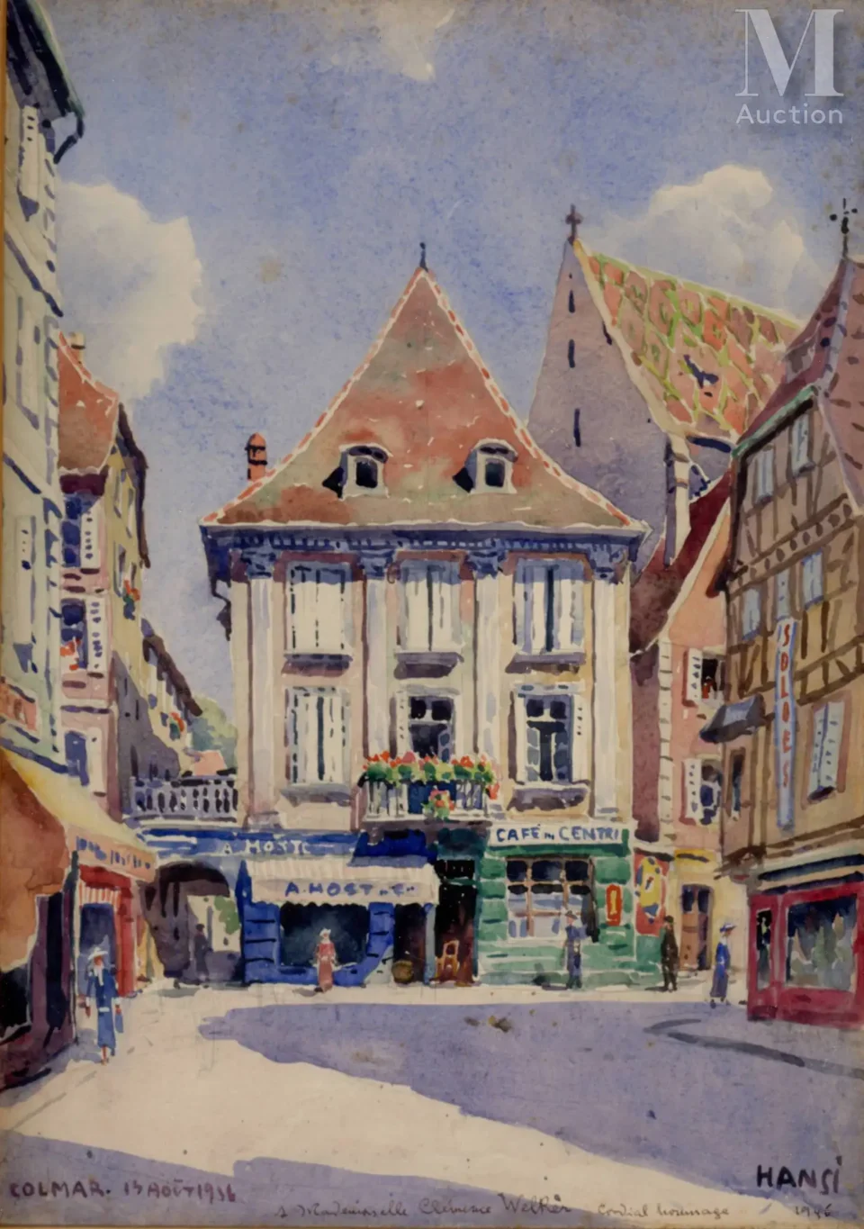 Vue animée de la place des écoles à Colmar - Jean-Jacques WALTZ dit HANSI (Colmar 1873-1951)