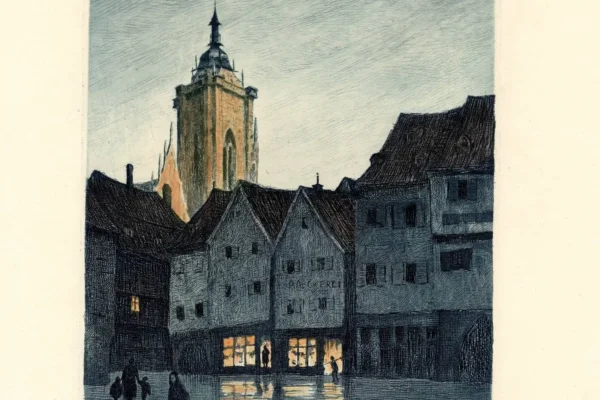 Vue animée de la place des Dominicains à Colmar - Jean-Jacques WALTZ dit HANSI (Colmar 1873-1951)